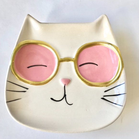 Ceramic Cat Trinket Dish Jewelry Tray Soap Dish Pink Blue Purple Cream Kitty - Picture 9 of 15